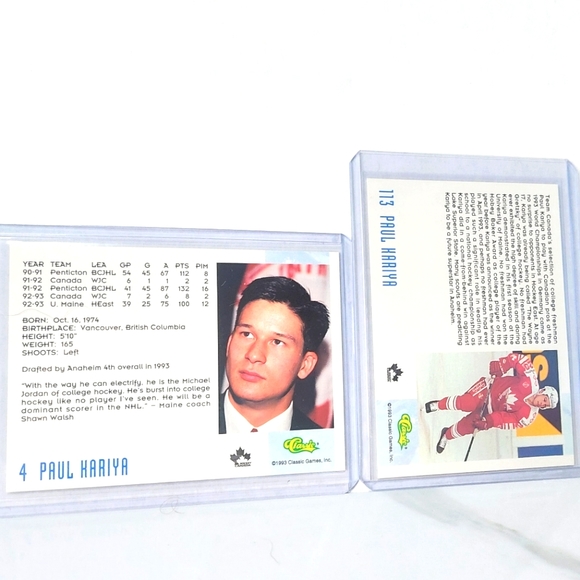 Paul Kariya Lot of 2 Classic '93 Hockey Draft Pre-Rookie Card - Picture 2 of 2
